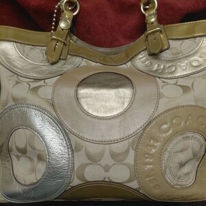 Coach Tan and Silver Shoulder Bag